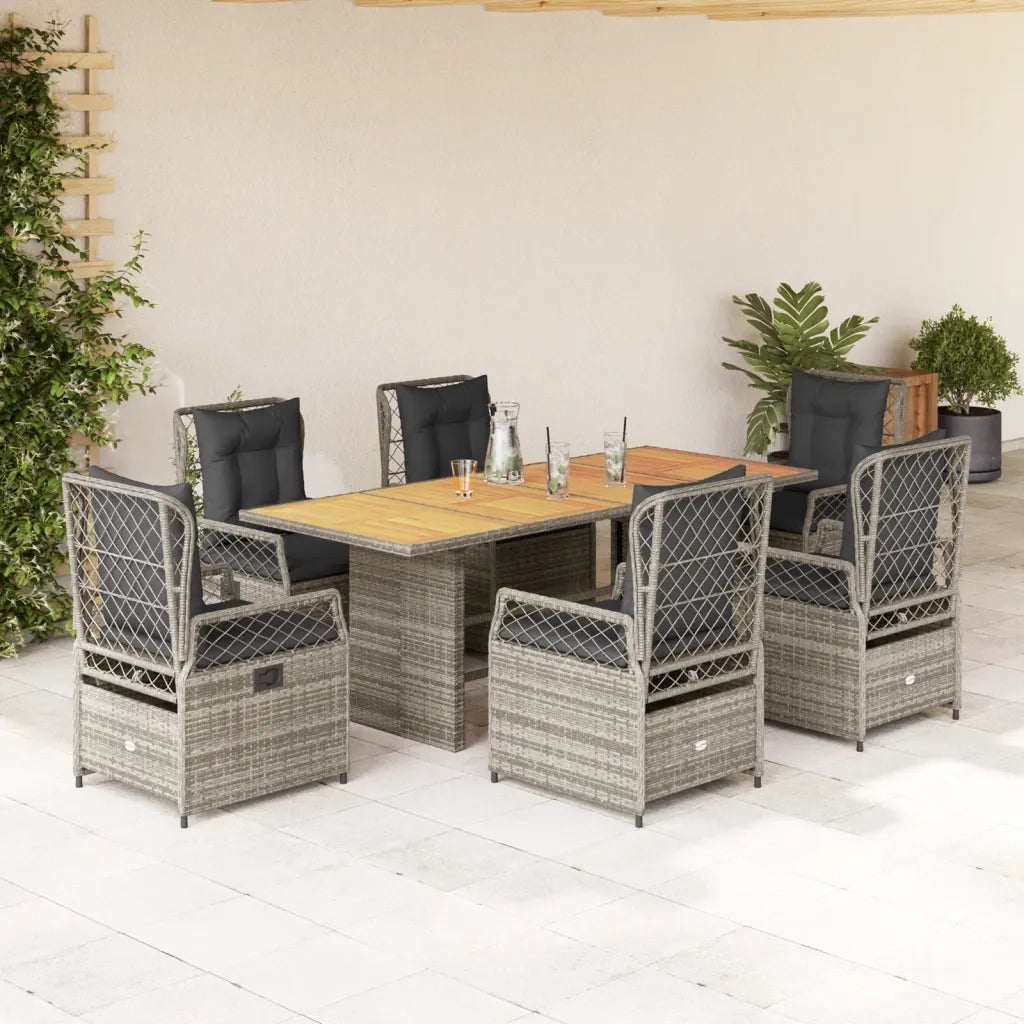 Set da Pranzo da Giardino 7 pz con Cuscini in Polyrattan Grigio 3262930