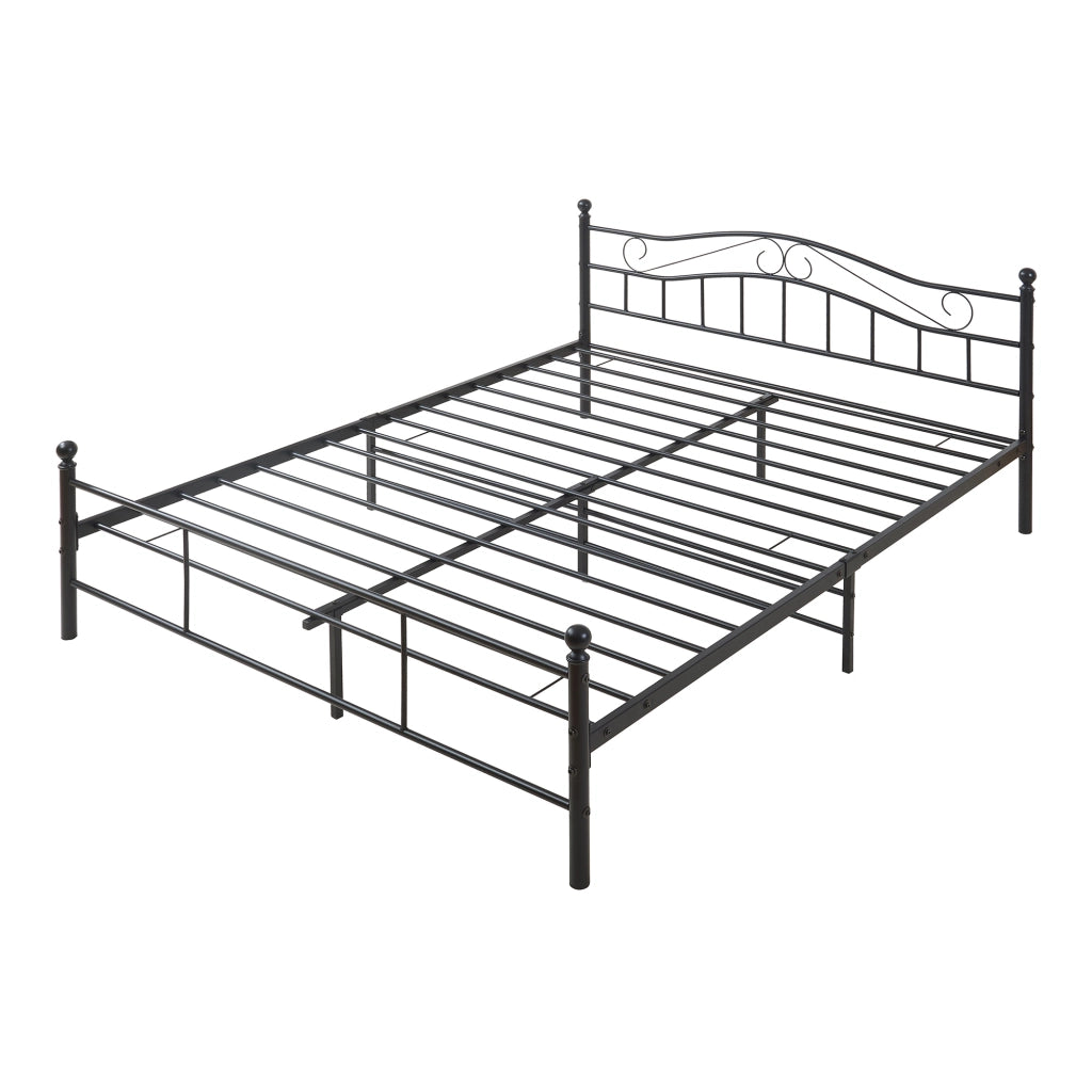Letto Matrimoniale Florenz in Acciaio con Testiera Alta Decorativa 160 x 200 cm Nero [en.casa]