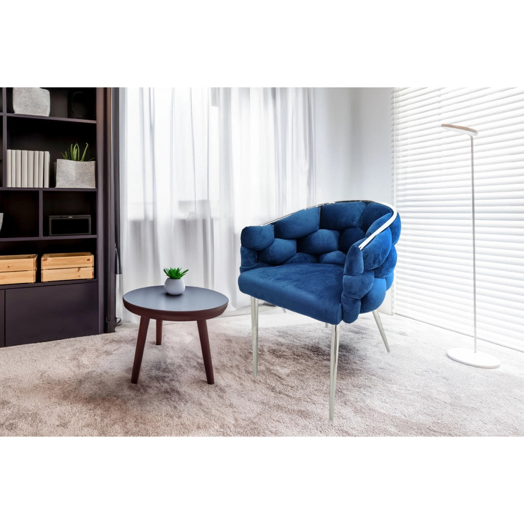 Set di 2 sedie Grace in velluto blu intrecciato con gambe nere