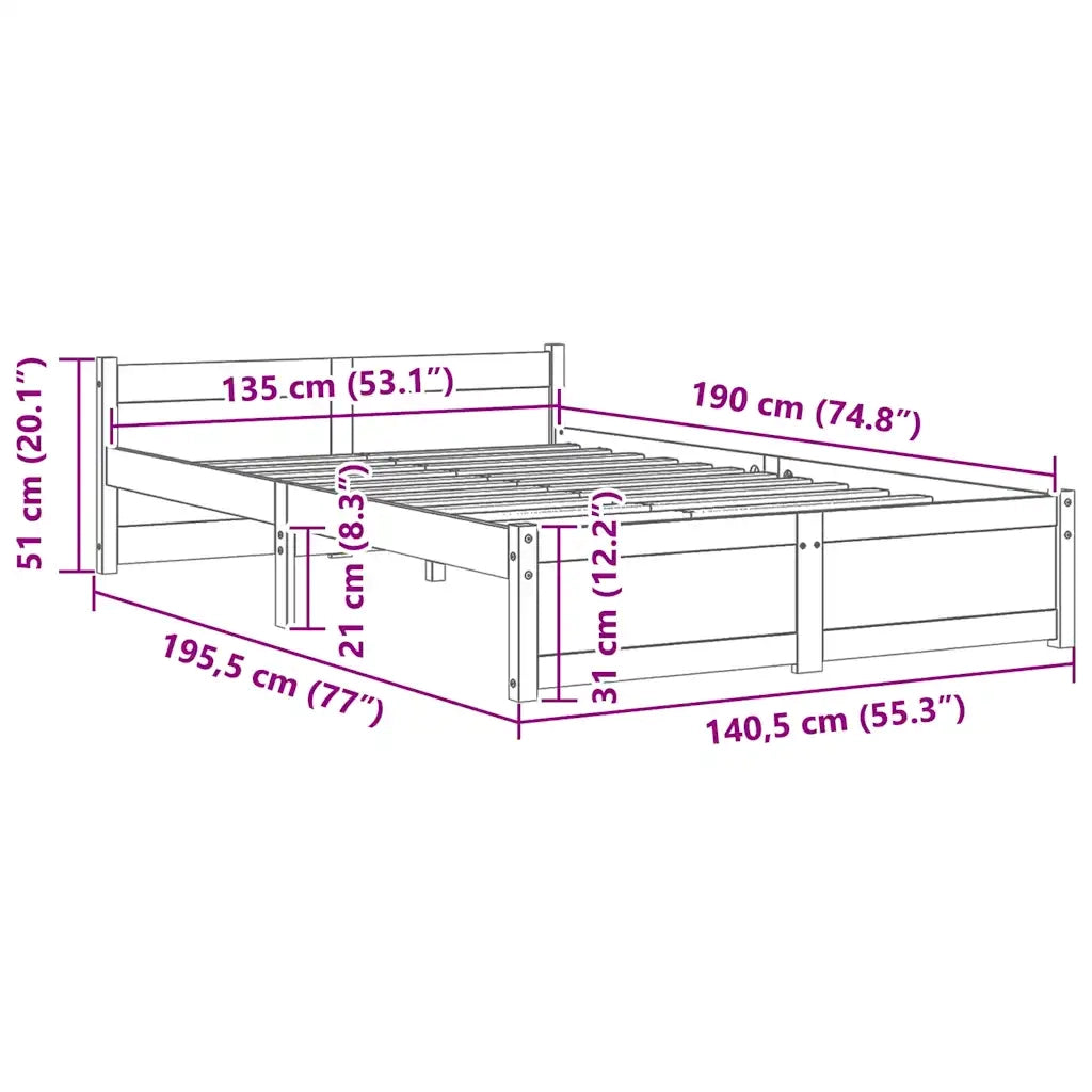 Giroletto-Struttura Letto in Legno Massello 135x190 cm Double 119346