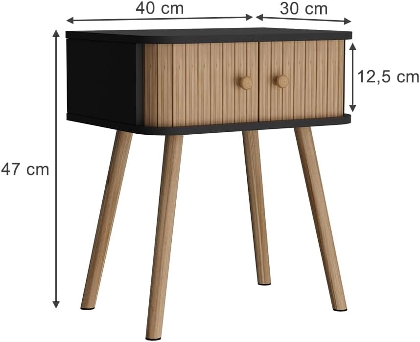 Comodino Germo, Antracite/bambù, 40 x 47 cm Set di 2