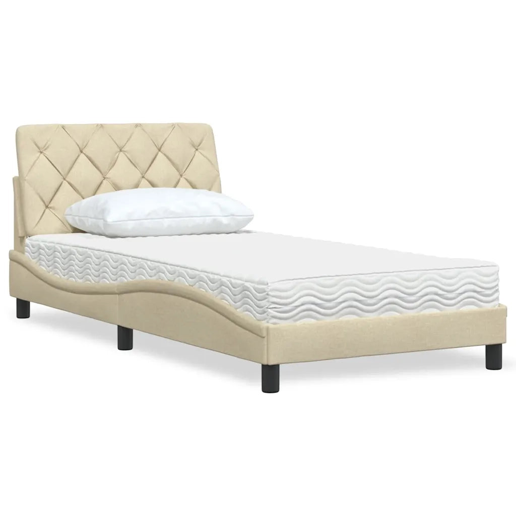 Letto con Materasso Crema 100x200 cm in Tessuto 3310725