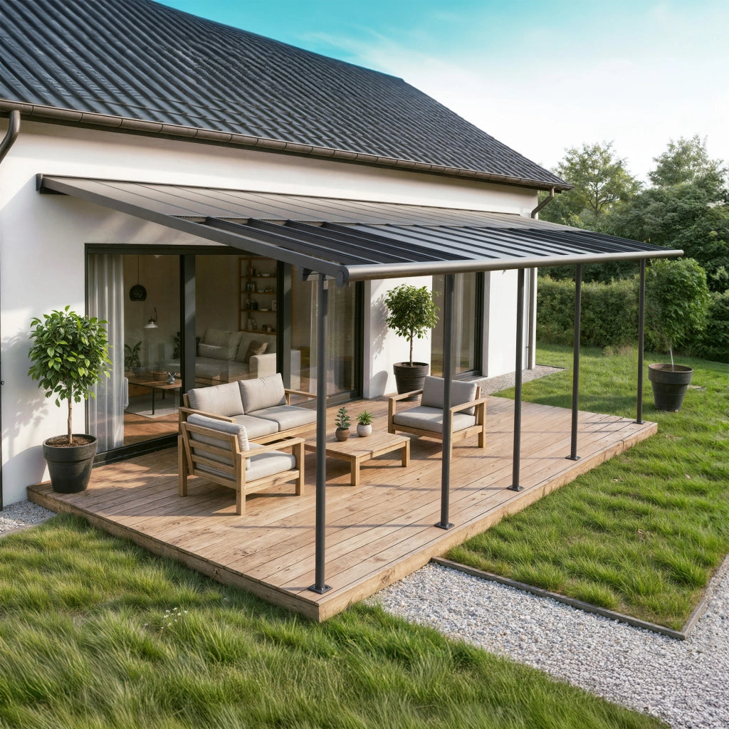 Canopia Sierra Cabrio Pergola Addossata in Alluminio 3X9.7 m Struttura grigia / Pannelli grigio opaco