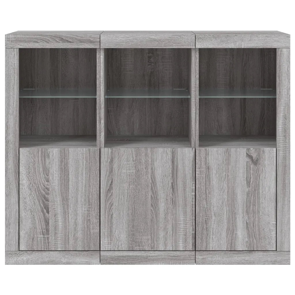 Credenze con Luci LED 3 pz Grigio Sonoma in Legno Multistrato 3209105