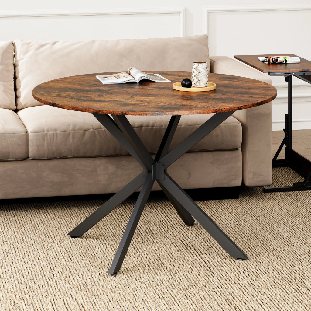 Tavolo da pranzo 120x120x76 cm; stile industriale con gambe a X; truciolato e ferro marrone