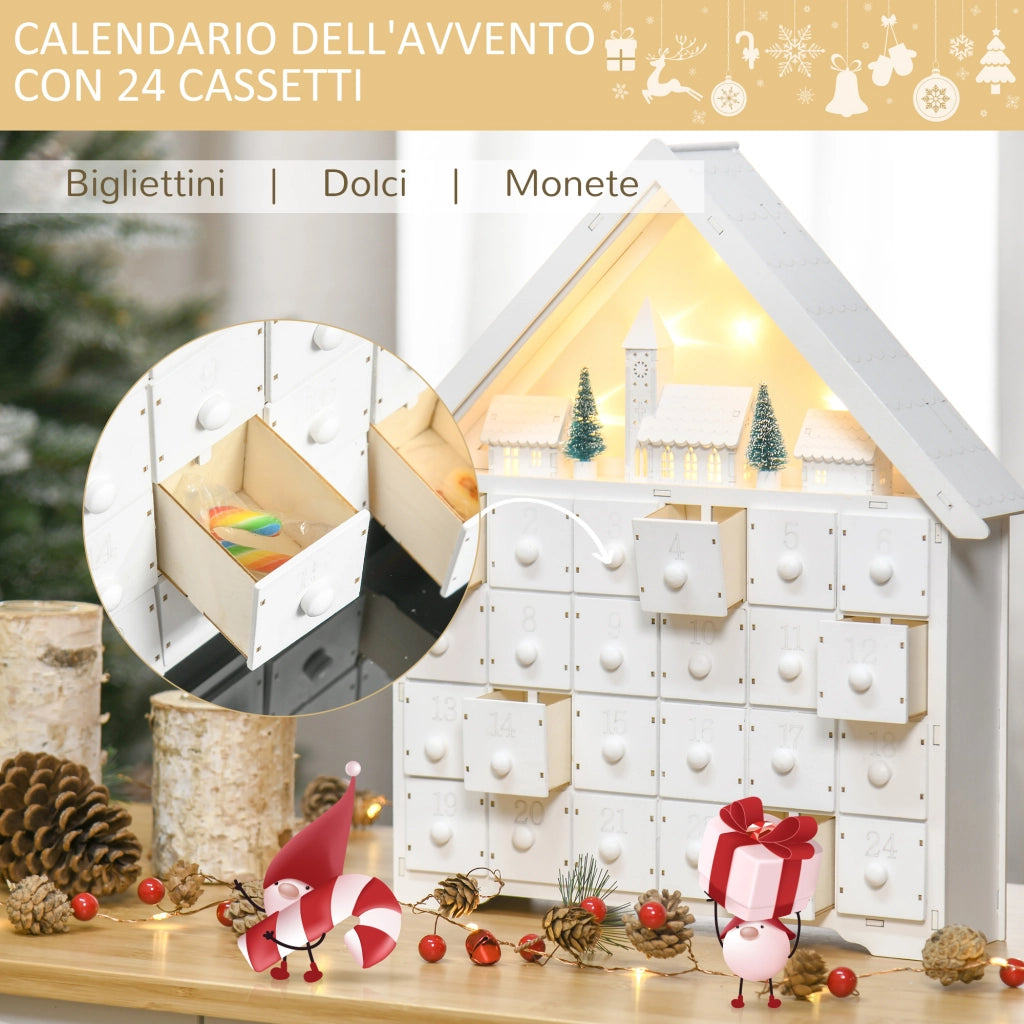Calendario dell'Avvento in Legno con 24 Cassetti e Villaggio di Natale ¨C Zephmum ¨C Legno Naturale 39x9x42cm