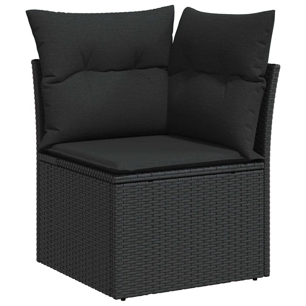 Set Divano da Giardino con archiviazione 9 pcs Nero polyrattan
