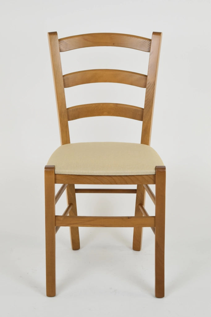 Sedia Venice Tommychairs, struttura in faggio verniciata in color rovere e seduta rivestita in tessuto canapa