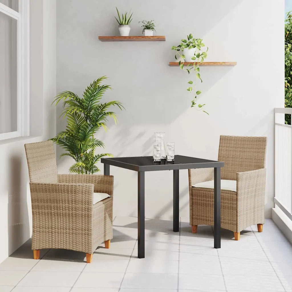 Set da Pranzo per Giardino 3 pcs Beige polyrattan 3381079