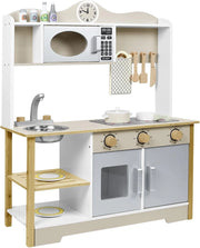Cucina giocattolo per bambini in legno con piano cottura, forno a microonde, rubinetto, lavandino e accessori da cucina, giocattolo per bambini a partire dai 3 anni, 65 x 24 x 85 cm
