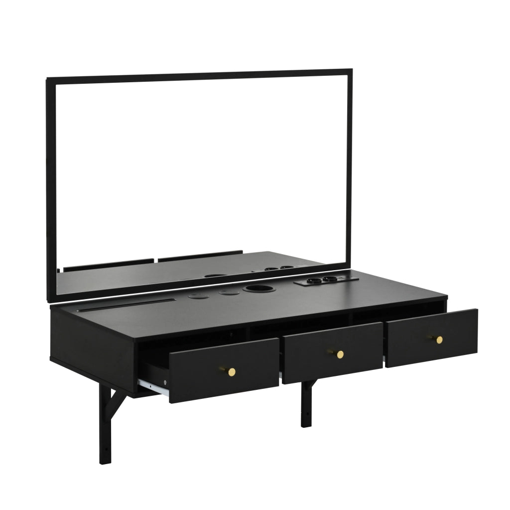 Tavolo da trucco 100x45x105 cm con specchio e 3 cassetti in truciolare nero