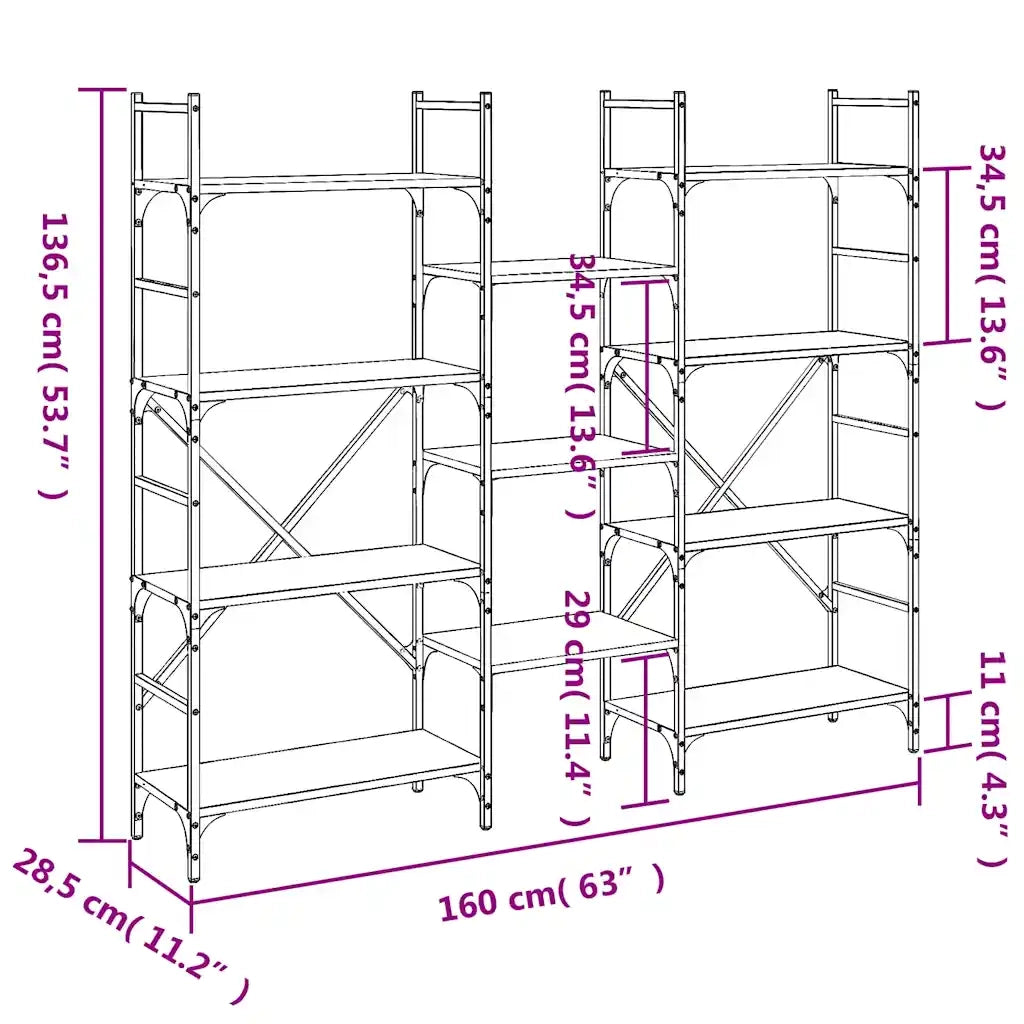 Libreria-Scaffale per Libri-Mobile di Stoccaggio Nera 160x28,5x136,5 cm in Legno Multistrato