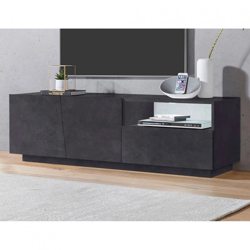 Porta TV Moderno con 2 Ante Battenti e 1 Cassetto - Modello VEGA, Colore Ardesia da 150 cm
