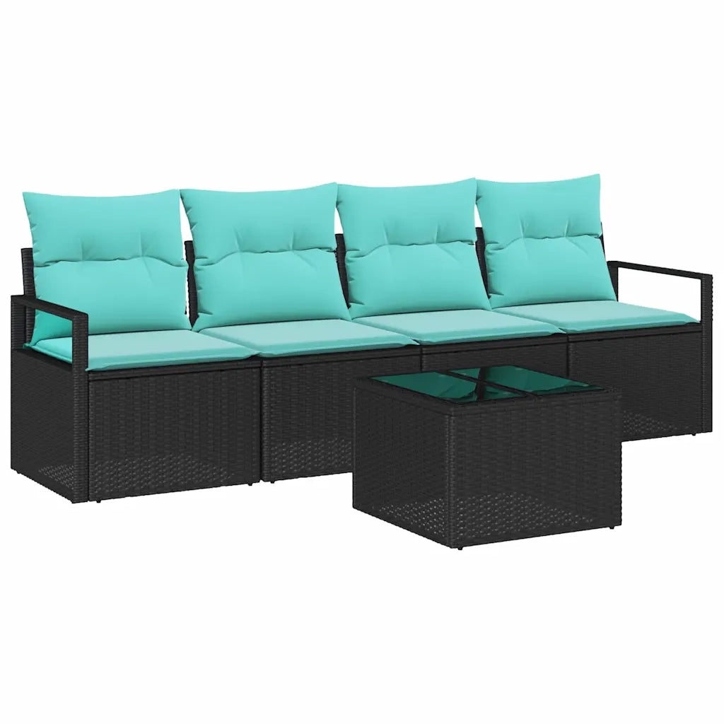 Set di divani 5 pcs Nero e Turchese polyrattan