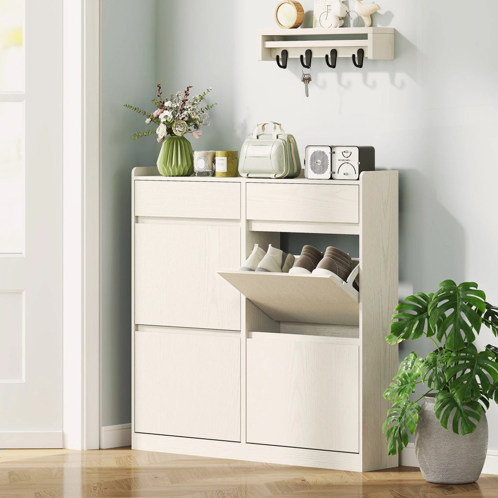 Scarpiera con 8 scomparti e 6 cassetti ¨C zephmum ¨C bianco 98x19x95 cm