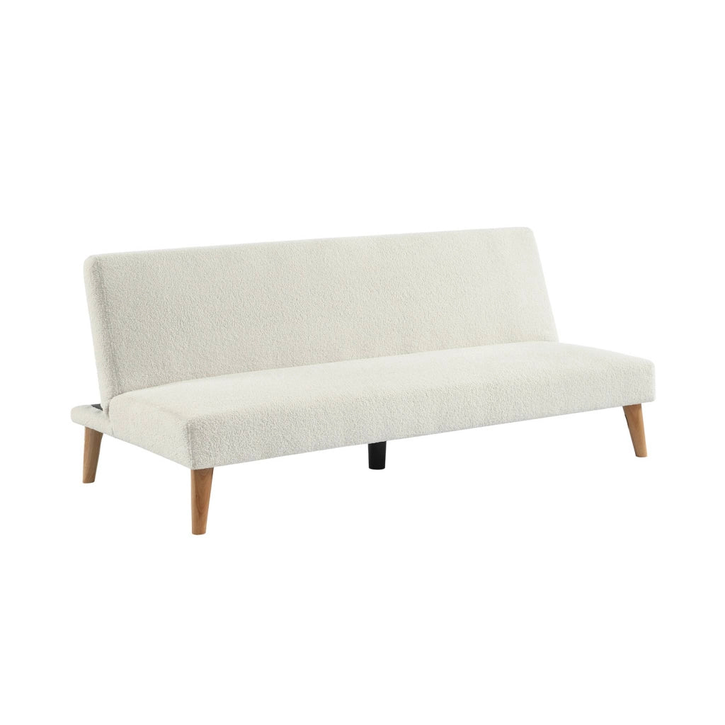 Divano panca convertibile in tessuto bouclé con gambe in legno, 3