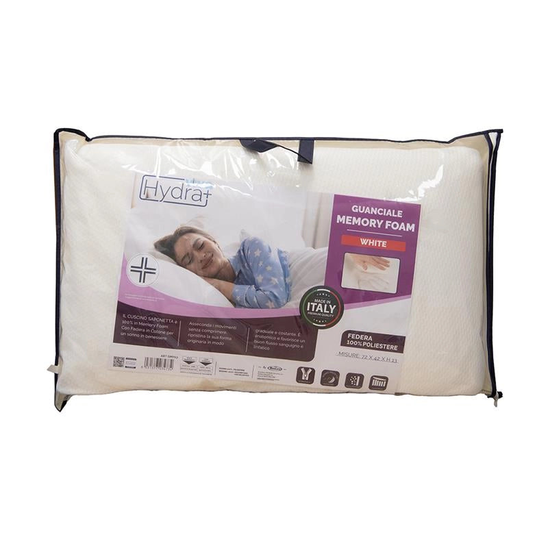 HYDRA VIVA GUANCIALE MEMORY FOAM  WHITE 72 X 42 X H13 CON FEDERA 100% POLIESTERE