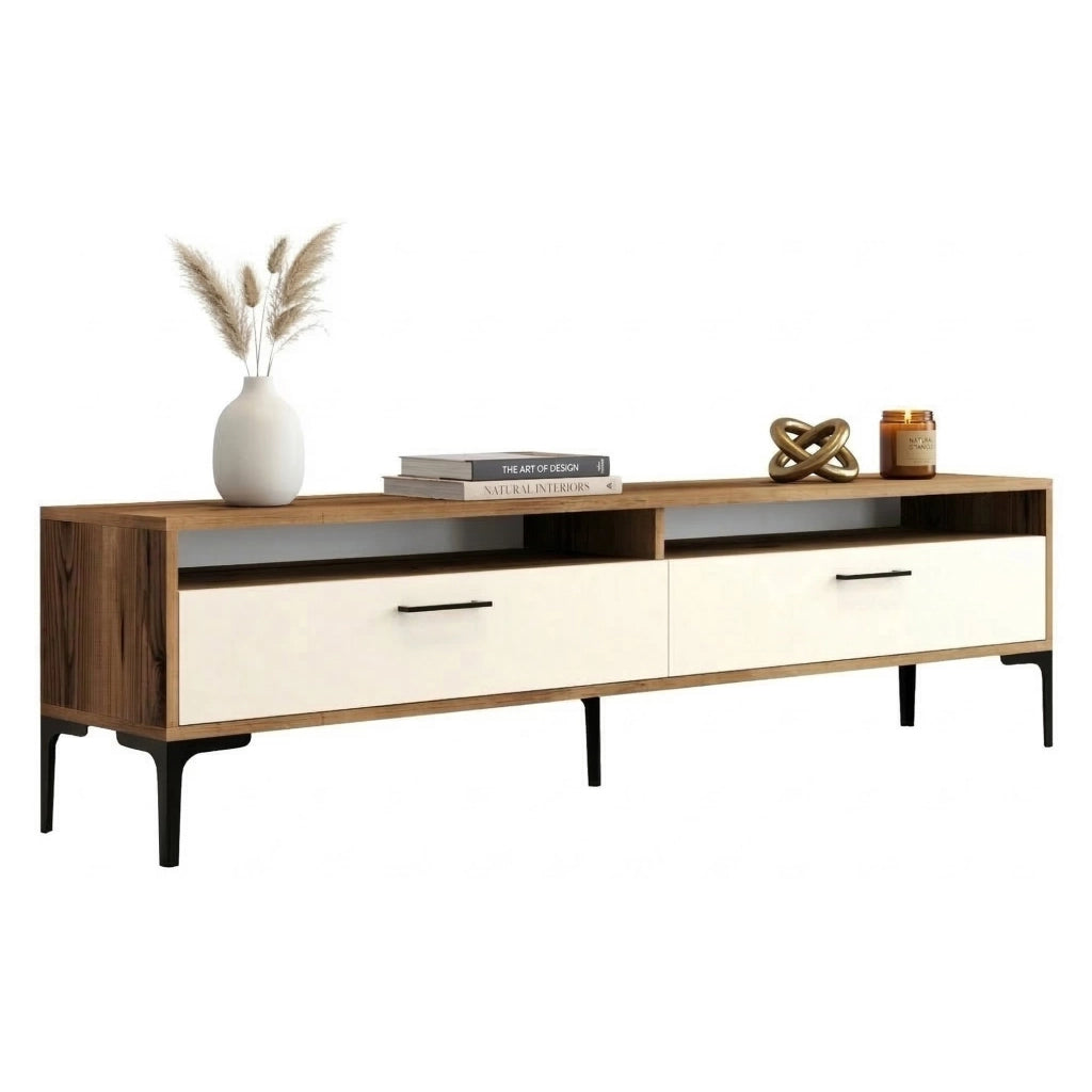 Cantoira, Mobile Porta tv 2 Ripiani, 180x47x35h cm Bianco Crema