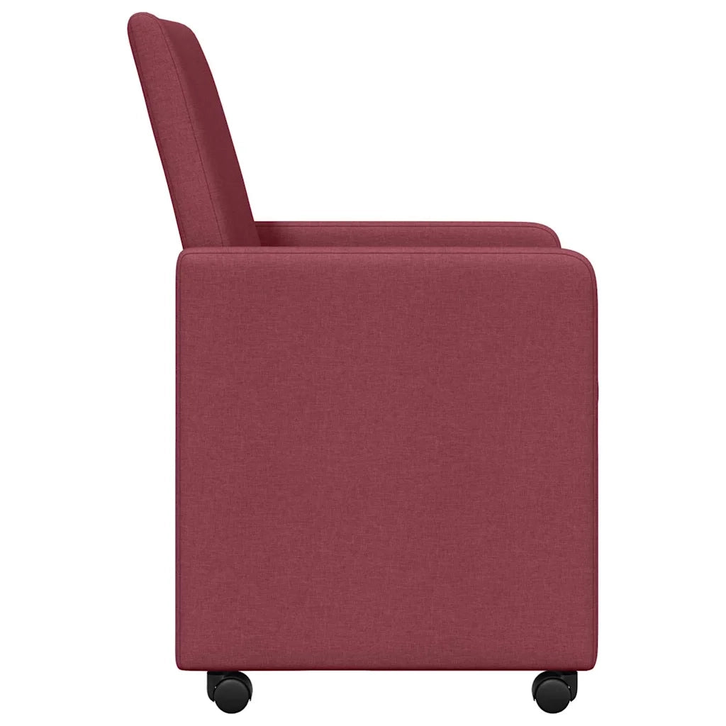 Sedie da Pranzo con Ruote 2 pcs Rosso vino 57 x 66 x 94 cm