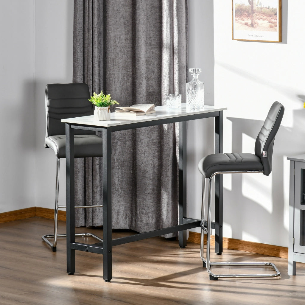 Tavolo da Bar Mange-debout ¨C zephmum ¨C 120x40x100 cm, Piano Effetto Marmo Bianco, Telaio in Acciaio