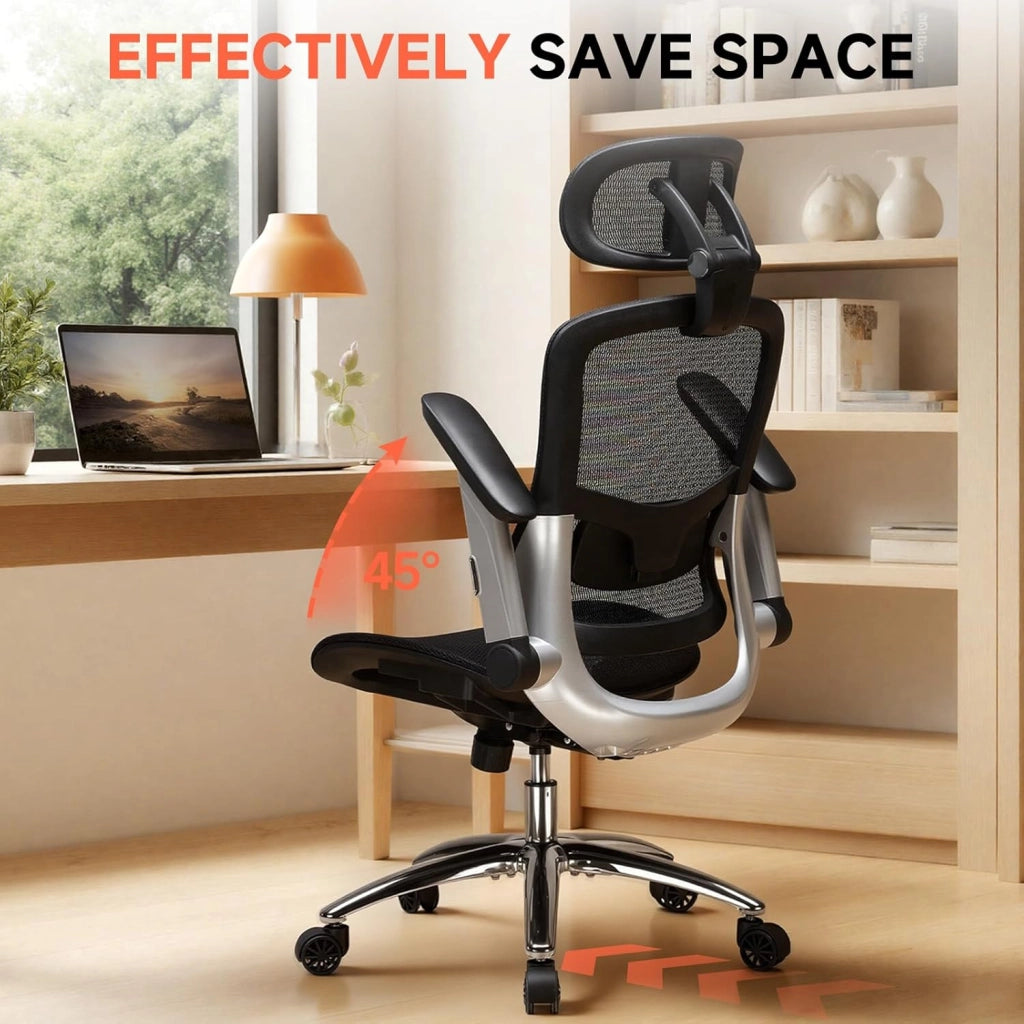 Sedia da ufficio ergonomica da scrivania con mesh, poggiatesta 2D, braccioli 4D, schienale alto con bilanciere e bloccaggio (90-125°), seduta extra larga, portata 180 kg, colore nero