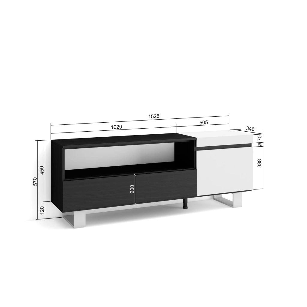 Mobile TV Soggiorno, 150x35x57cm, Per TV fino a 65", Design industriale, Bianco e nero RF2440