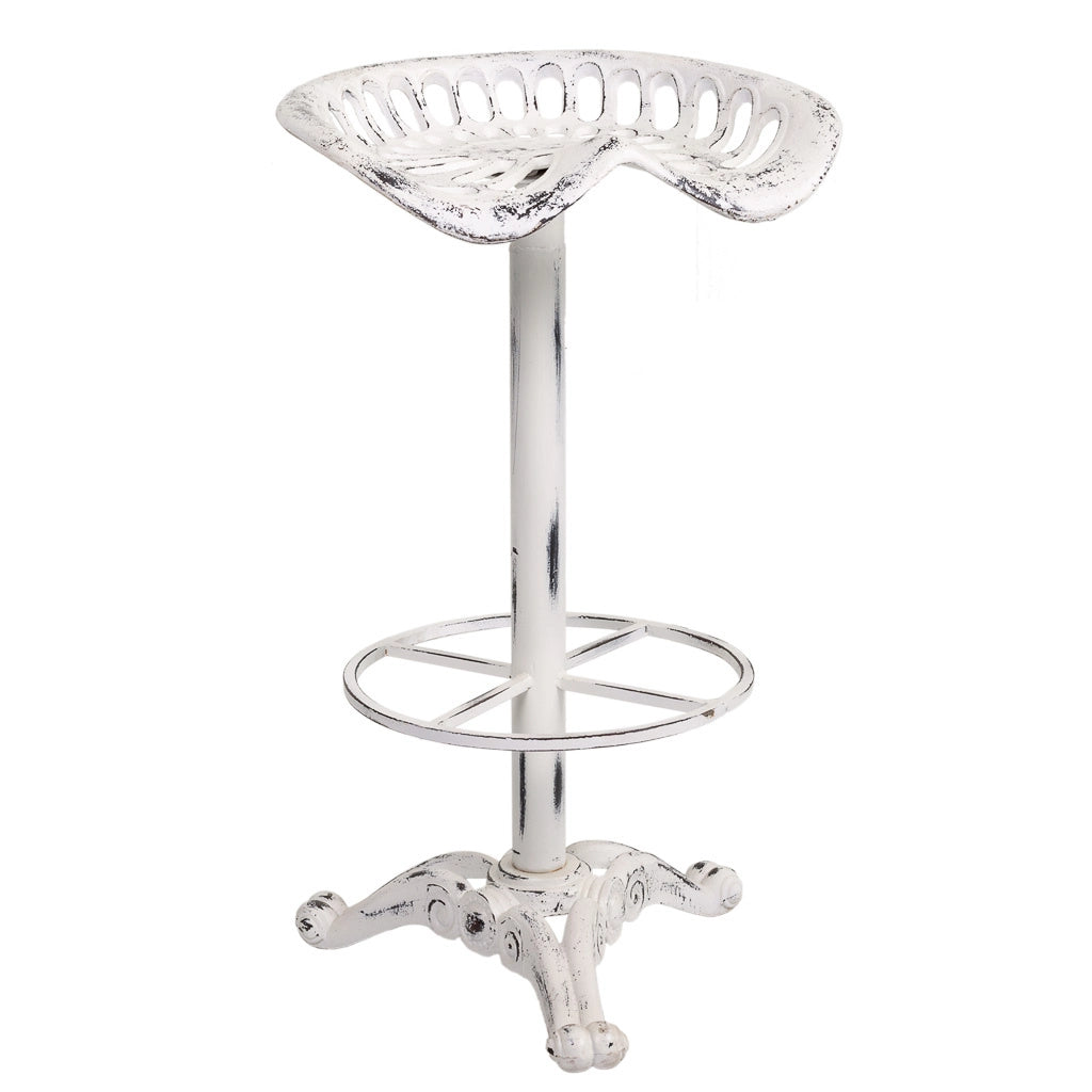 Sgabello in legno laccato bianco e metallo 44x34x80h