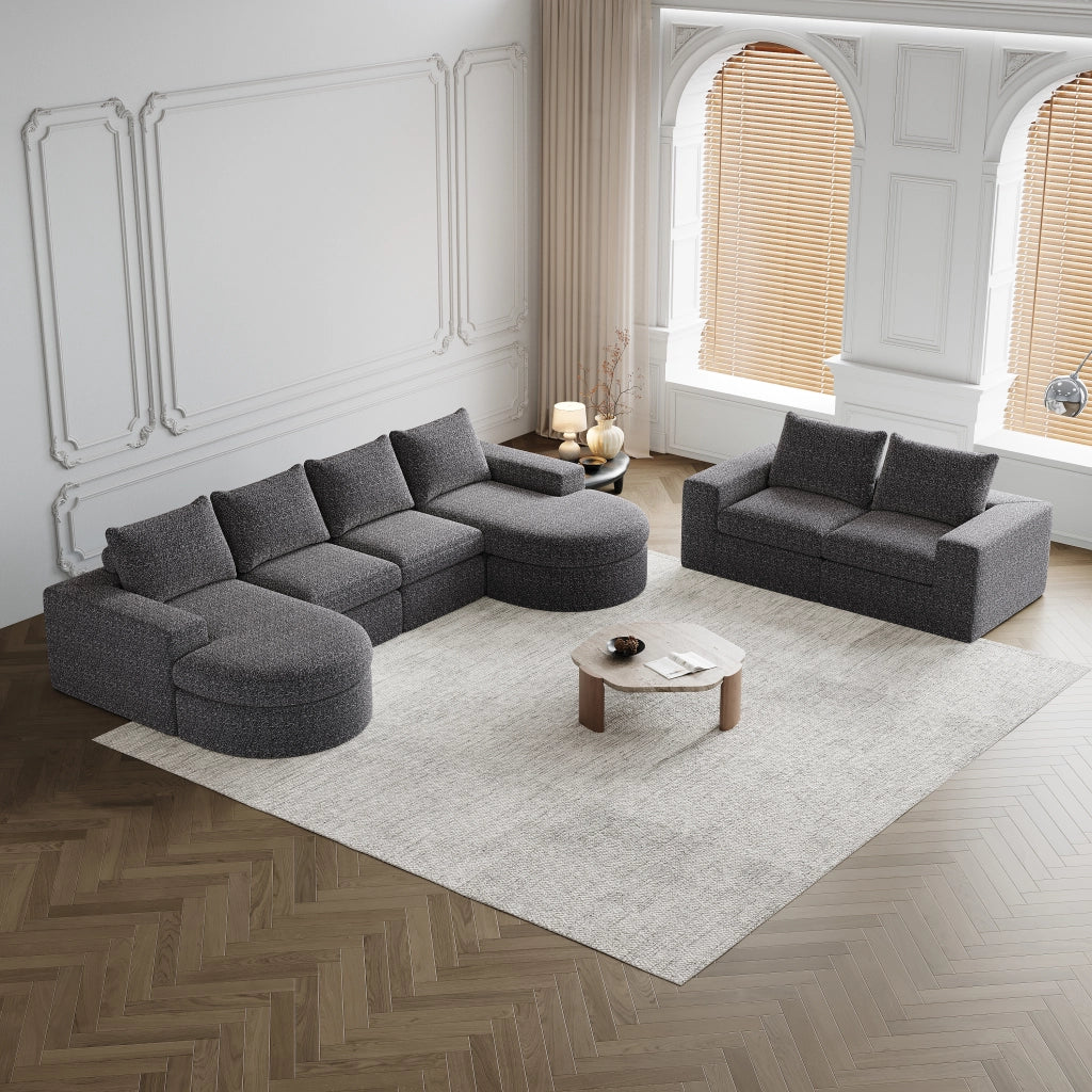 Divano angolare con chaise longue ¨C MINIMAL ¨C Velluto chenille, modulare, 2 pezzi