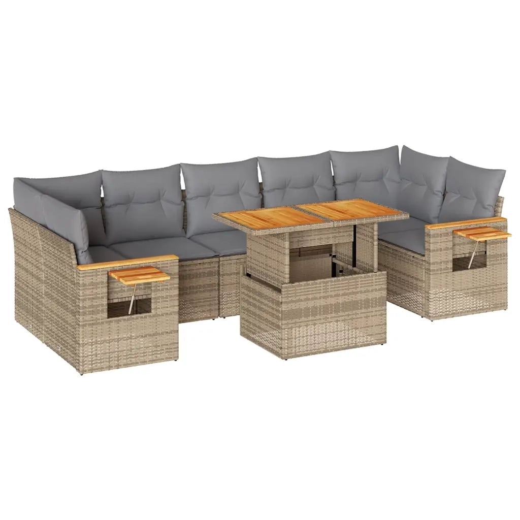 vidaXL Set Divano da Giardino 8 pz con Cuscini Beige Polyrattan Acacia