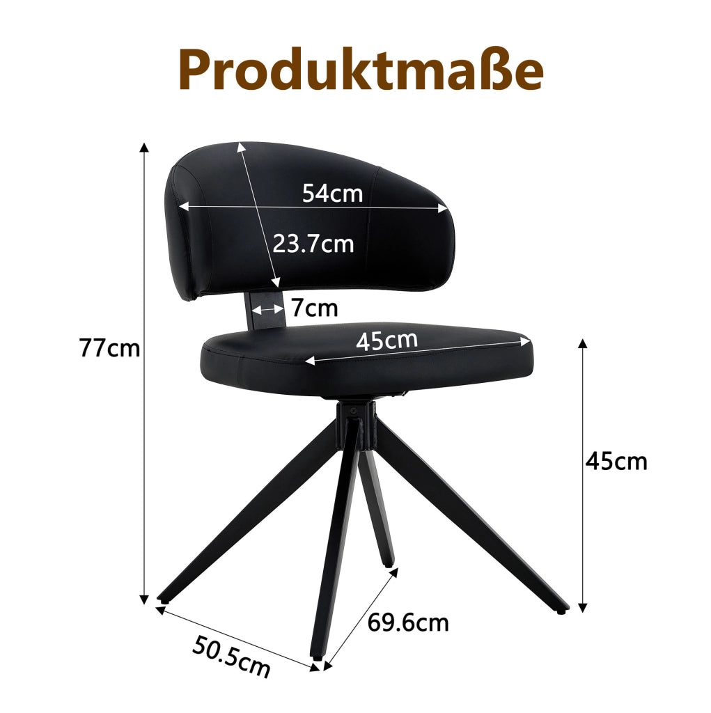 Set di 2 sedie da pranzo girevoli 360° in PU nero