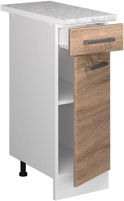 Mobiletto base per cucina R-Line, Sonoma, 30 cm, PL Marmo, per la libera combinazione all'interno di sistemi cucina modulari