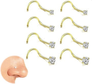 Set di 8 piercing per naso in acciaio inossidabile 316L ipoallergenico, multicolore