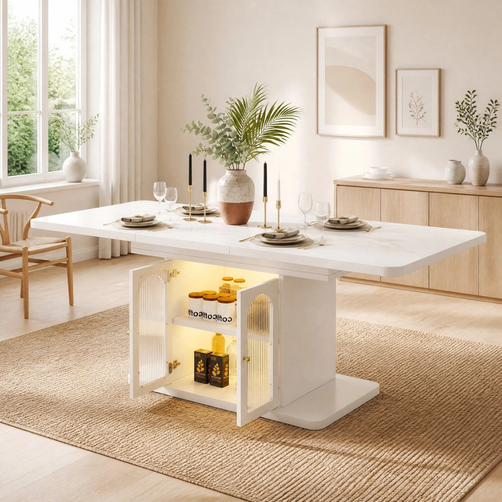 TAVOLO da pranzo allungabile 150/200 x 80 cm bianco in MDF con LED