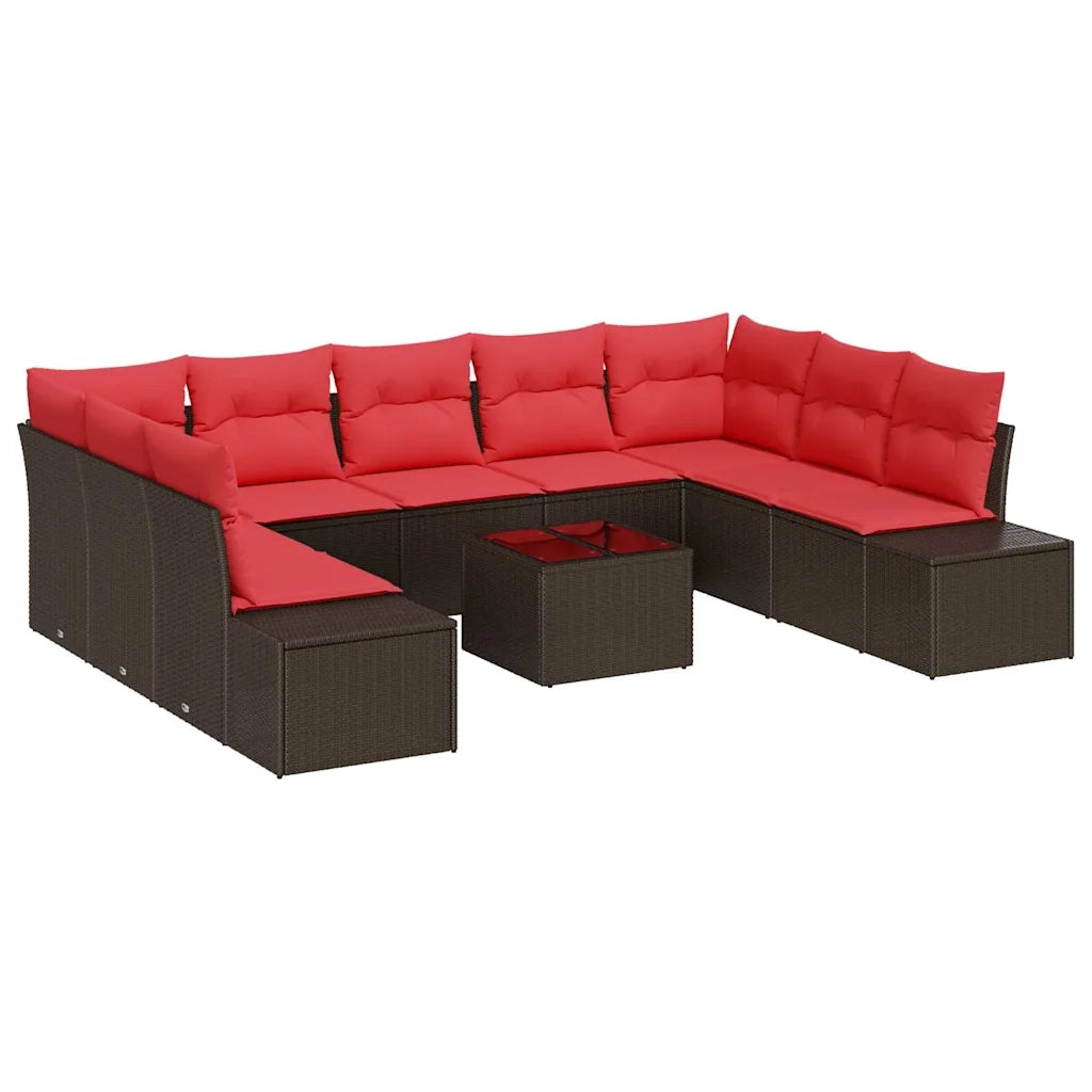 Set Divano da Giardino con cuscino 10 pcs Marrone polyrattan