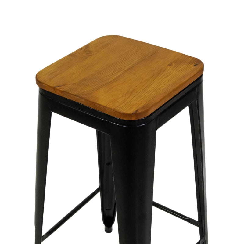 Sgabello ferro New Bristol nero seduta legno cm 42x42h76