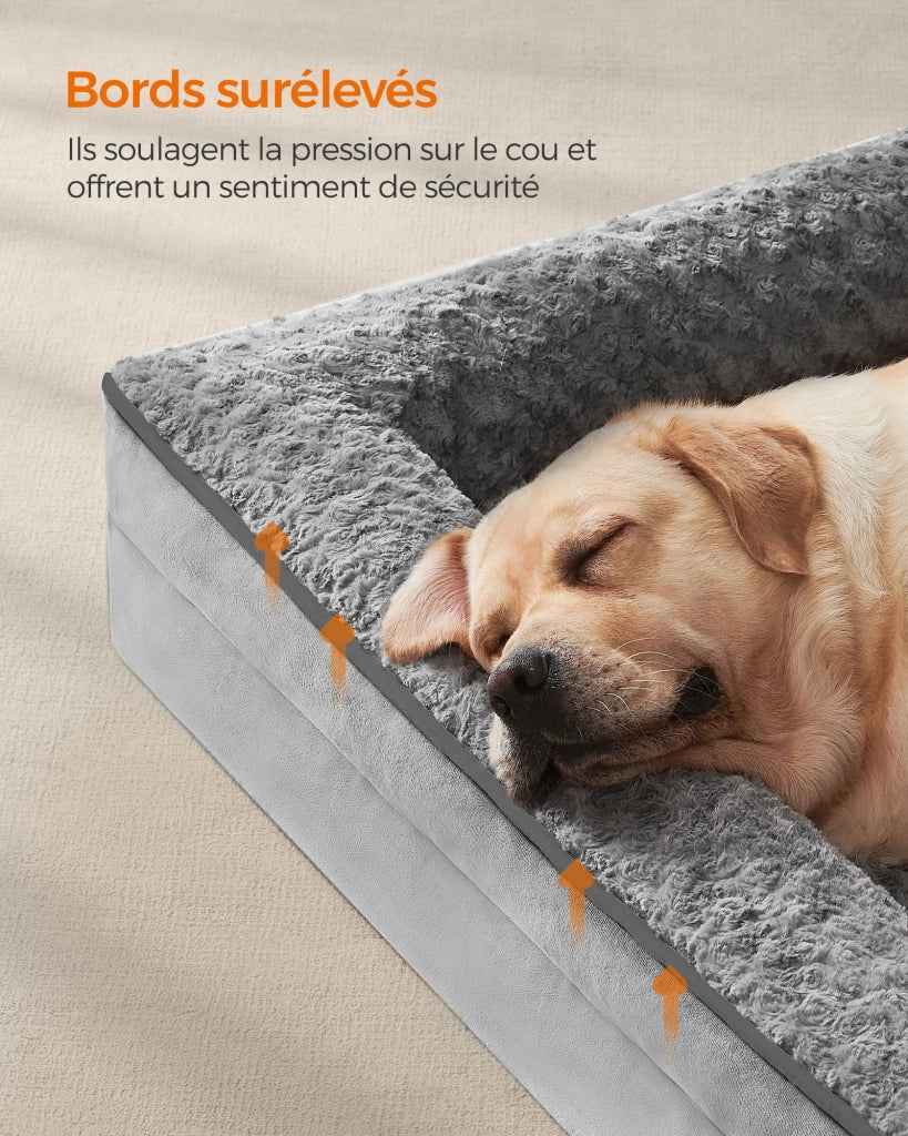 Cuccia per cani cuccia ortopedica per animali domestici schiuma a nido d'ape bordi imbottiti rialzati rivestimento in peluche rimovibile con motivi rosa 71 x 58 x 16 cm grigio 12_0006817