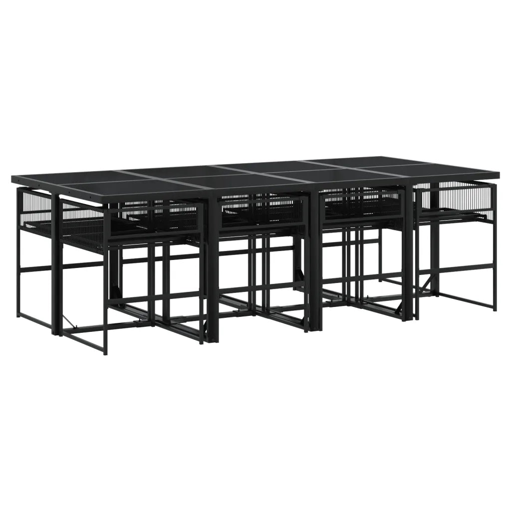Set da Pranzo da Giardino 9 pz con Cuscini Nero in Polyrattan 3295010