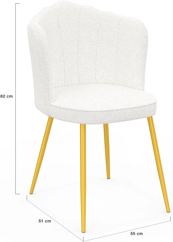 Set di 2 sedie ADELAIDE a guscio riccio bianco con gambe dorate