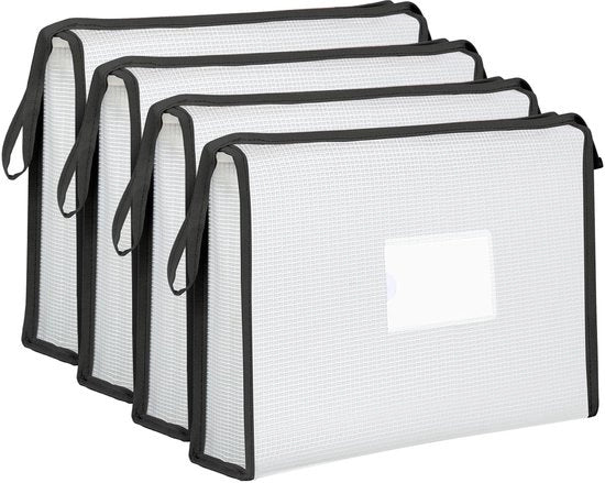 Set di 4 Cartelle Documentarie A4 con Cerniera, Cartella di Plastica per Enveloppe per Casa, Scuola, Ufficio (Nero)