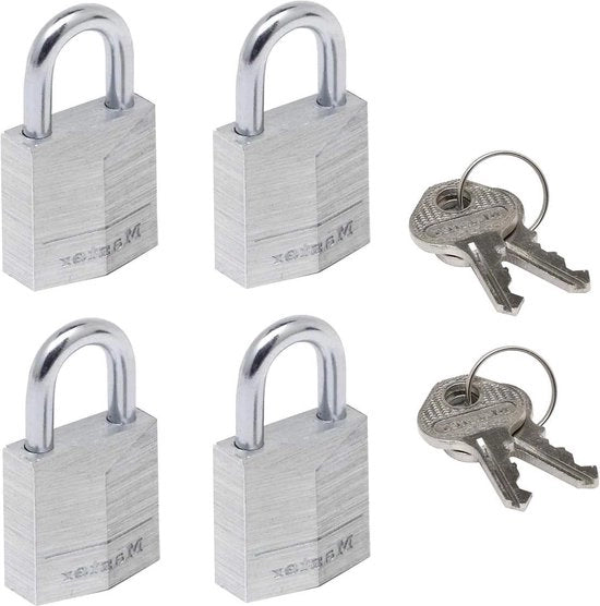 Chiusure di sicurezza per zaini - Pacchetto di 4 con chiave unica - 9120EURQNOP - Per zaini, bagagli, borse, trolley, armadietti e palestre sportive