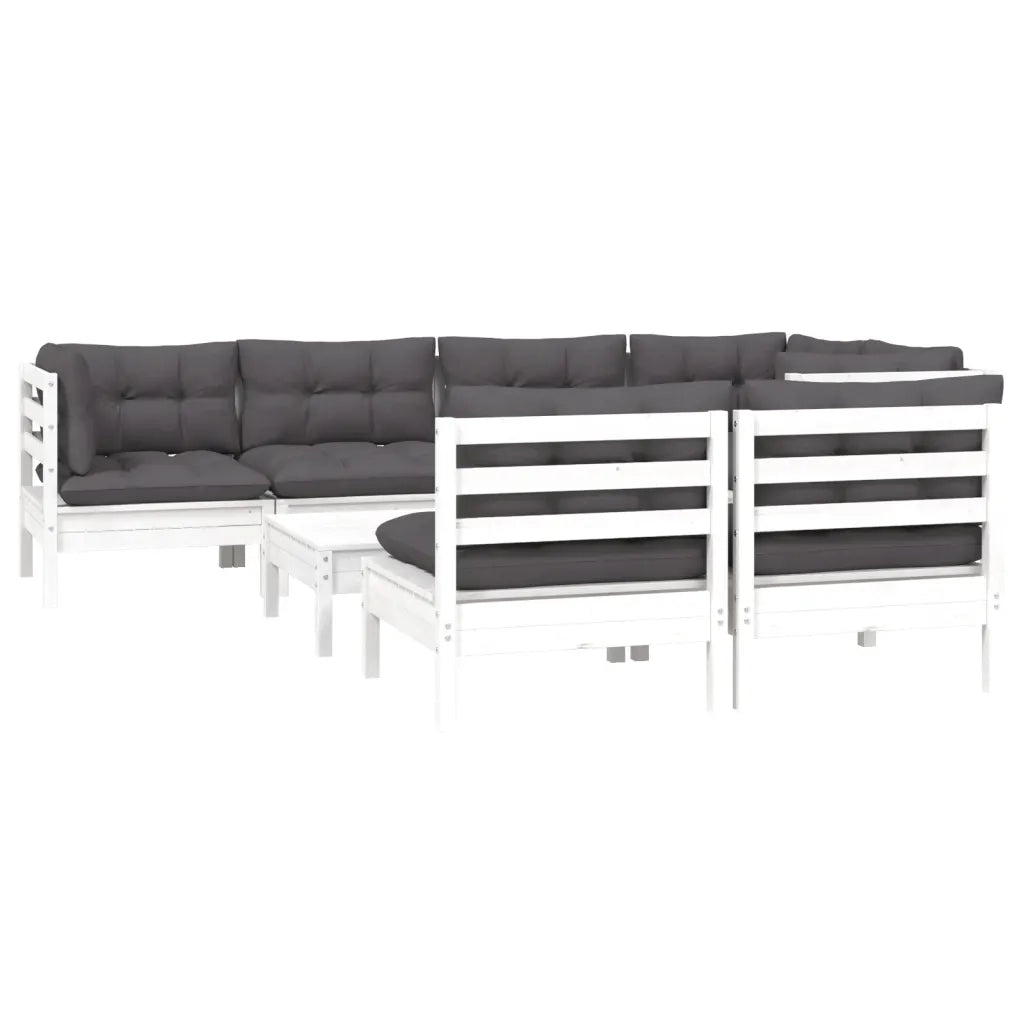 Set Divani da Giardino 8 pz con Cuscini Bianchi Legno di Pino 3096449