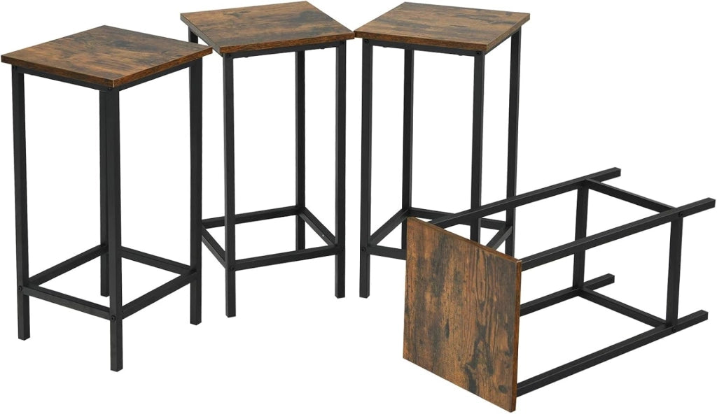 Set di 4 Sgabelli Quadrati da Bar, Design Industriale con Sedie, Poggiapiedi, di Telaio in Ferro, per Cucina/Bistrot/Caffè, Portata di 150KG, 30x30x72cm