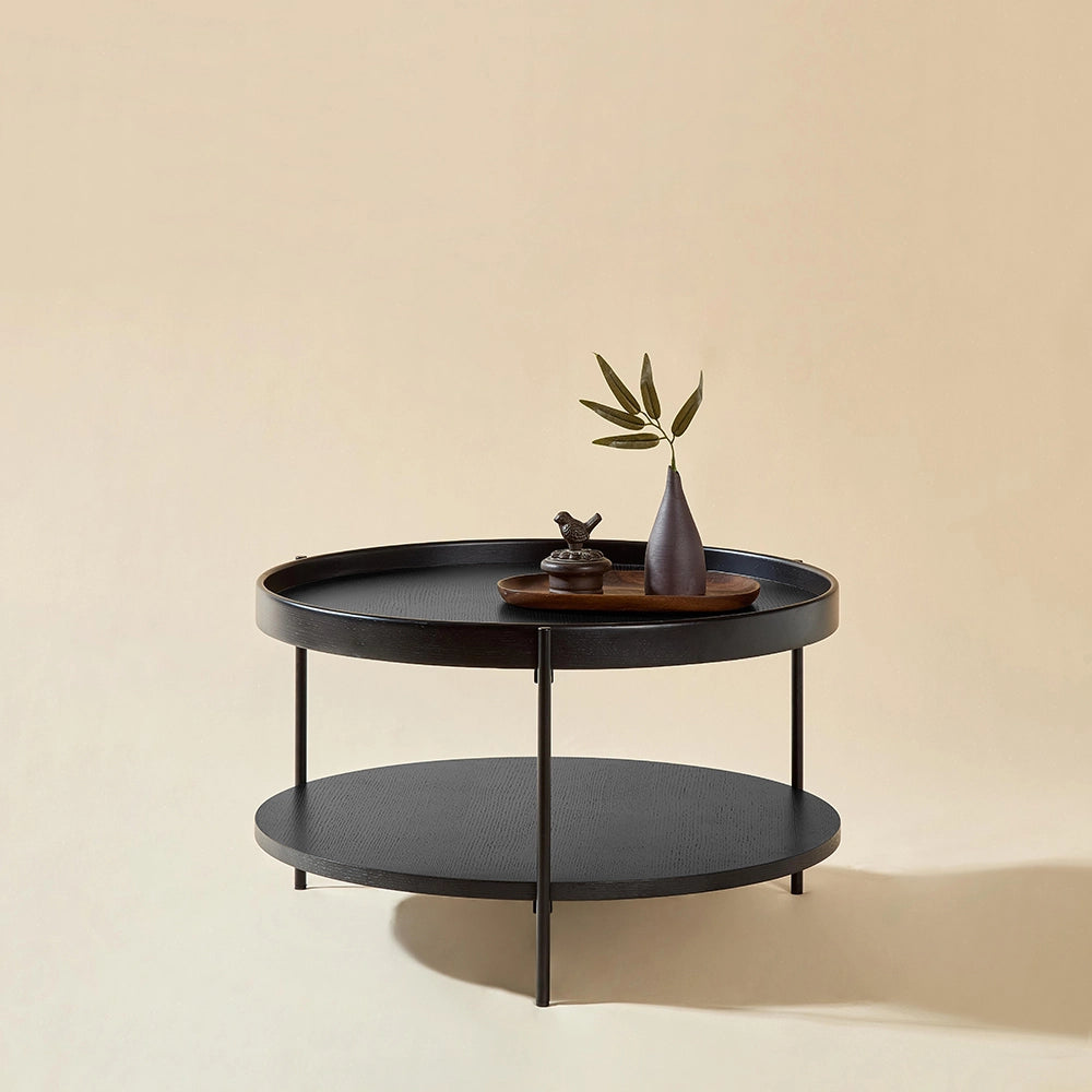 Tavolino moderno a due livelli - Xylo - 69x69x38 - Legno e ferro