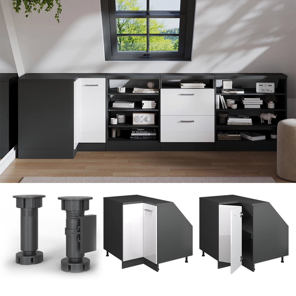 Mobile sottotetto Mobile angolare Rion Bianco lucido/Antracite 75.6 x 83.8 cm con 1 porta, carcassa dell’armadio profondità 60 cm Vicco