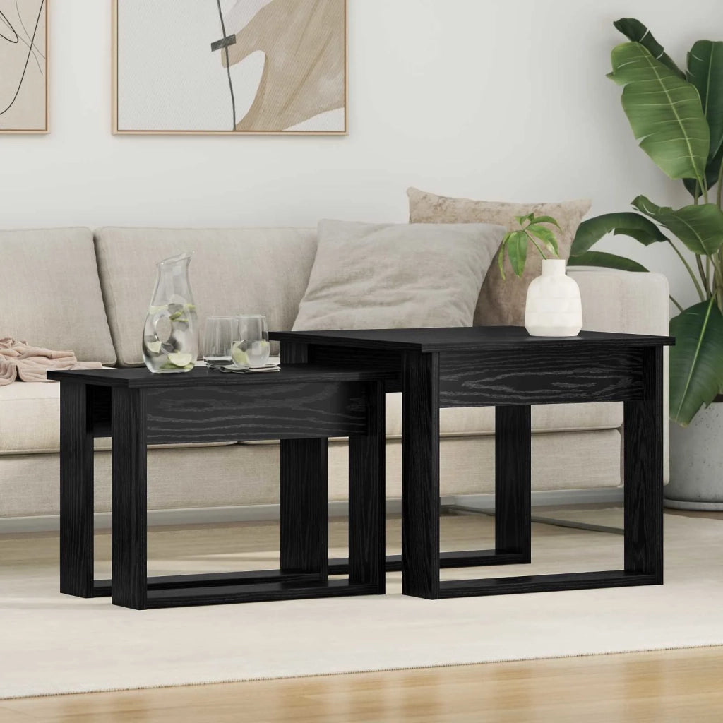 Set di 2 pz Tavolini da salotto | Tavolino da caff¨¨ | Tavolino da Soggiorno Rovere Nero Legno multistrato
