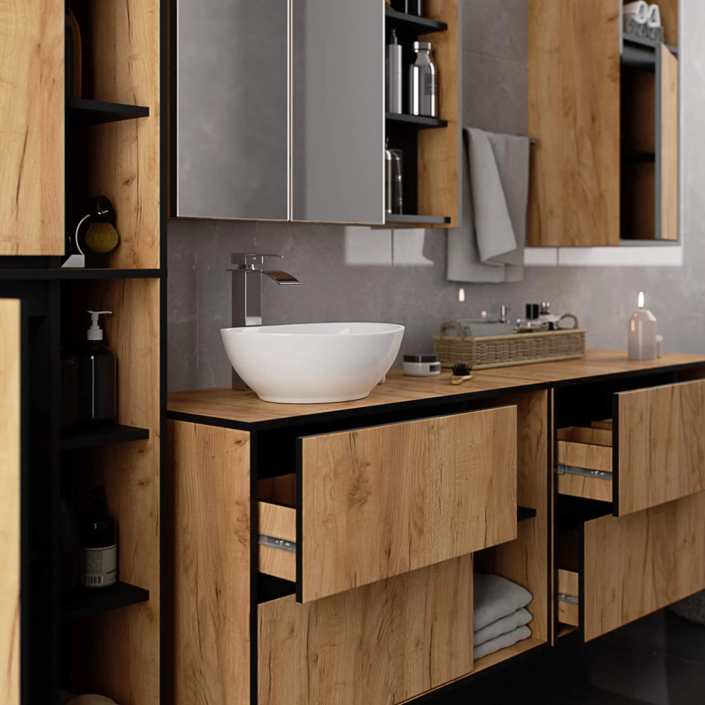 Mobile bagno sospeso senza lavabo VAMI Rovere Craft, Nero 90 cm 2 cassetti 90x45,5x60 cm