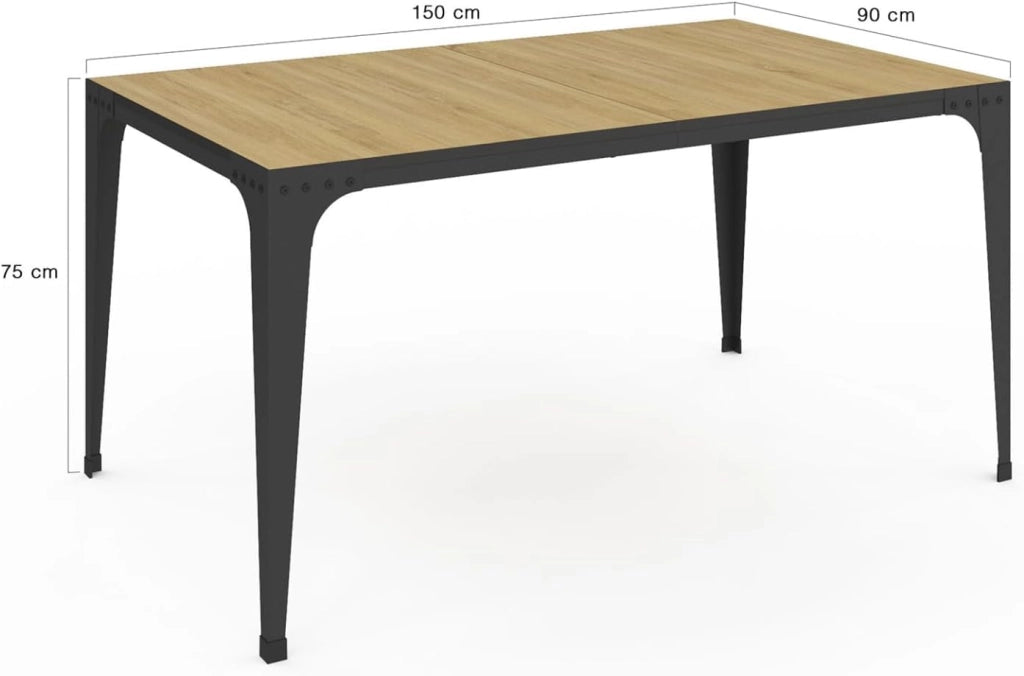 Tavolo da pranzo rettangolare NELLY 8 persone legno e nero design industriale 150 cm