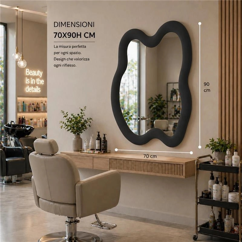 SPECCHIO ONDULATO IN VELLUTO CON GANCI PER APPENDERE DIMENSIONI 70X90X4.5CM - LINEA: CIELO COLORE NERO