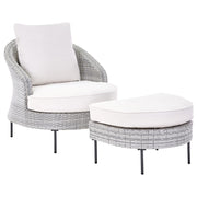 Poltrona da giardino in rattan in vimini grigio con poggiapiedi esterno giardino stile boho