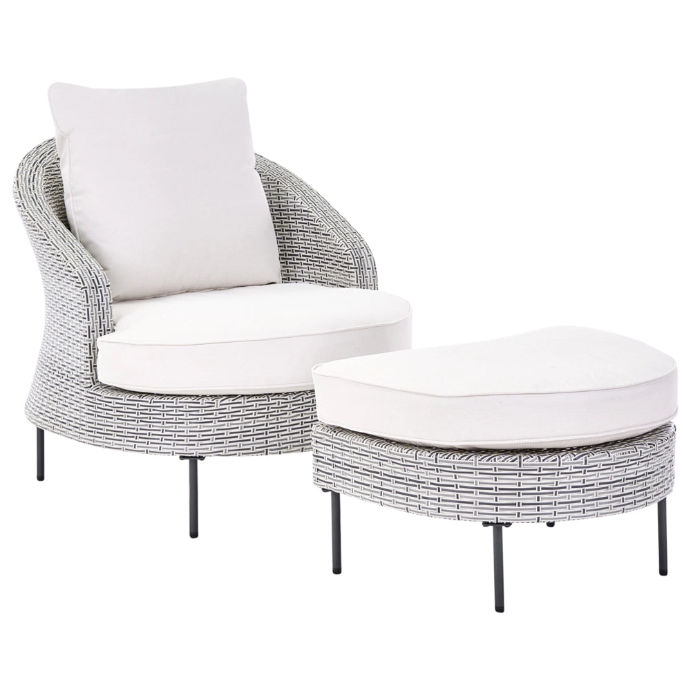 Poltrona da giardino in rattan in vimini grigio con poggiapiedi esterno giardino stile boho